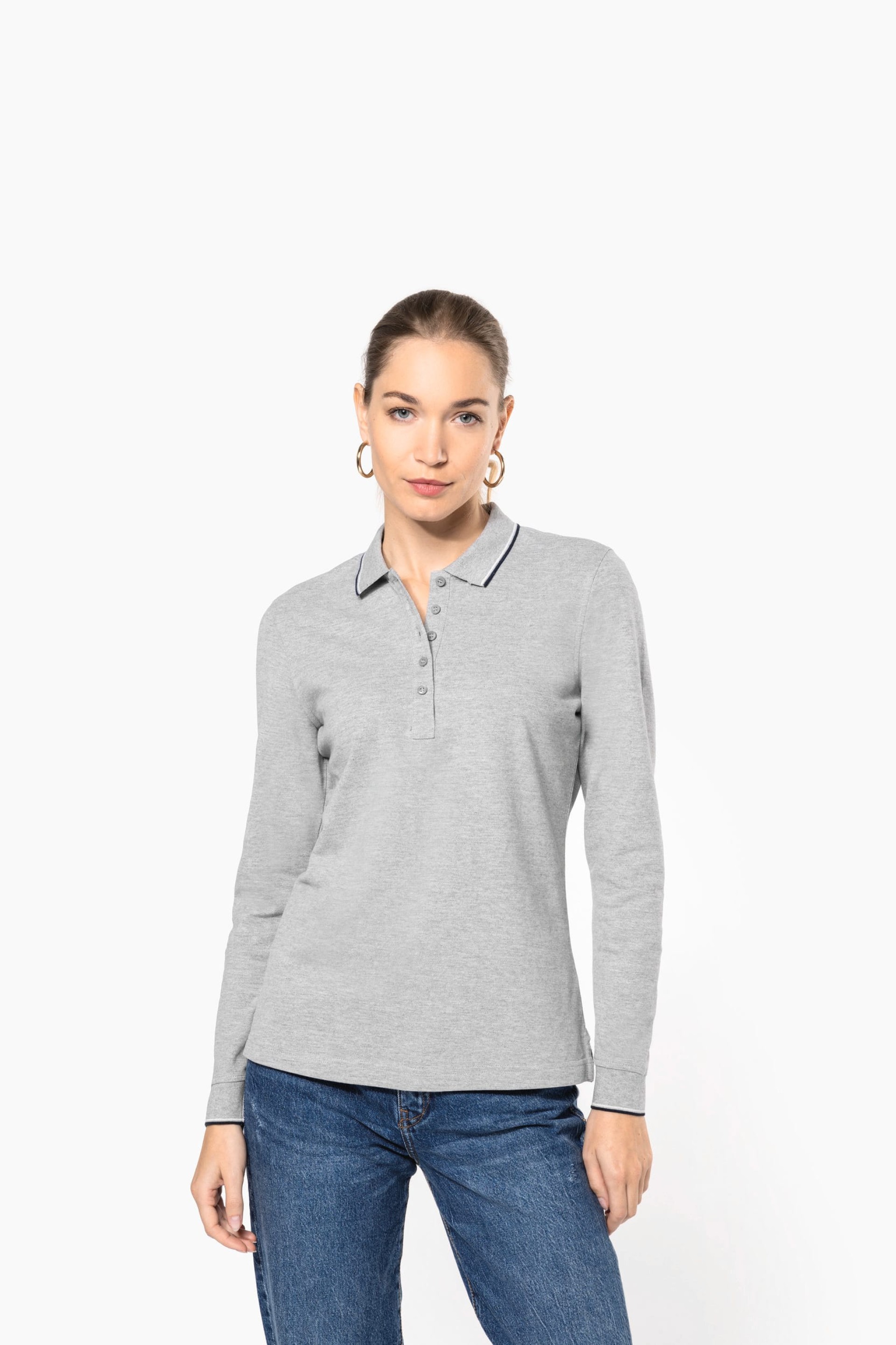 Polo malha piqué de manga comprida de senhora - K281