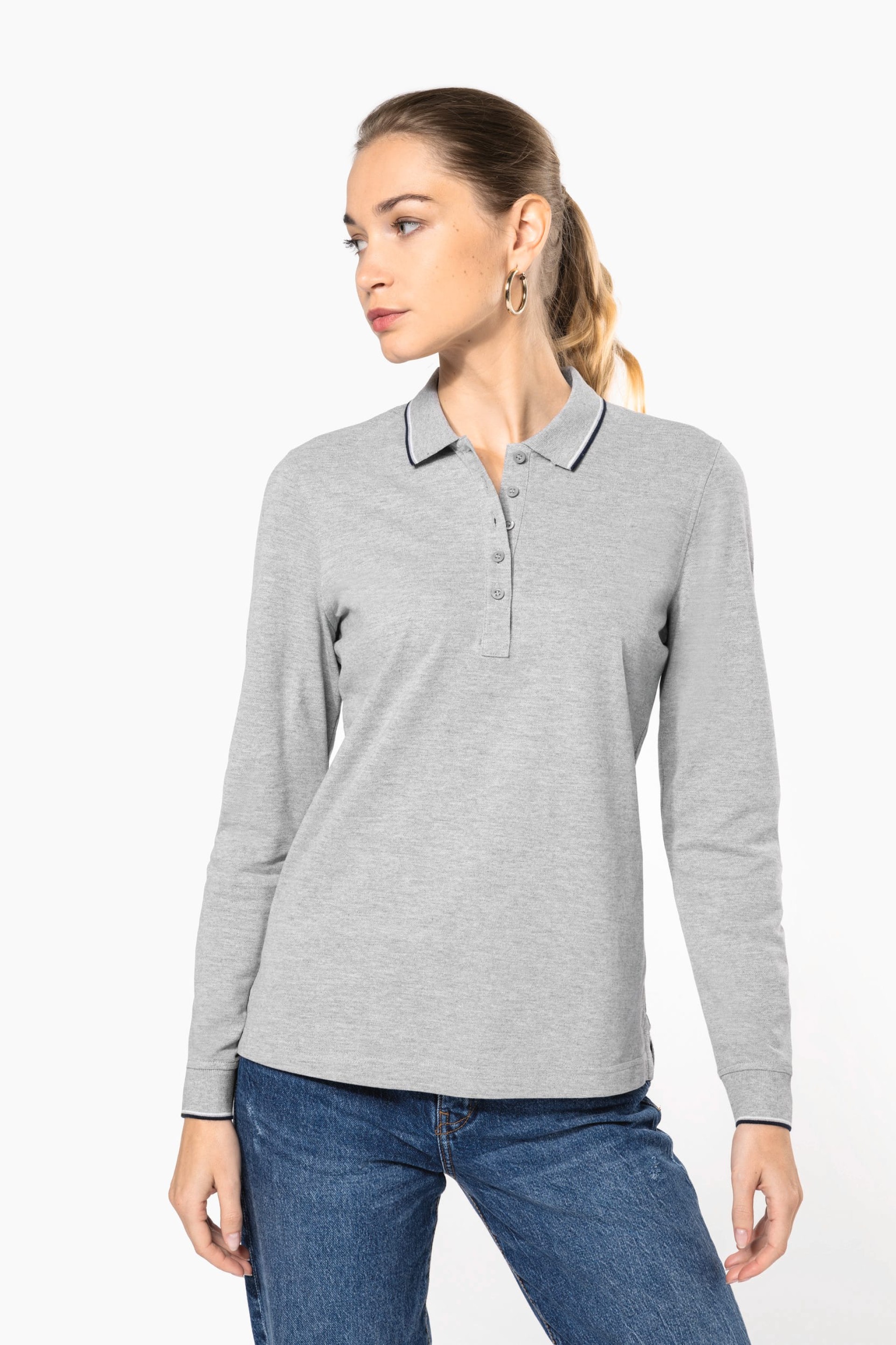 Polo malha piqué de manga comprida de senhora - K281