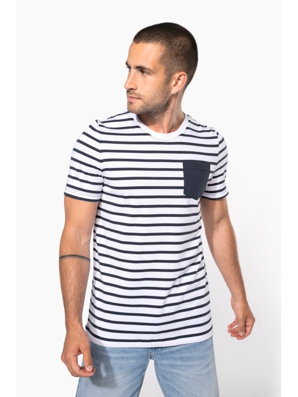 T-shirt estilo marinheiro de manga curta com bolso- K378