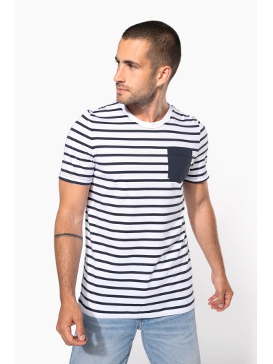T-shirt estilo marinheiro de manga curta com bolso- K378