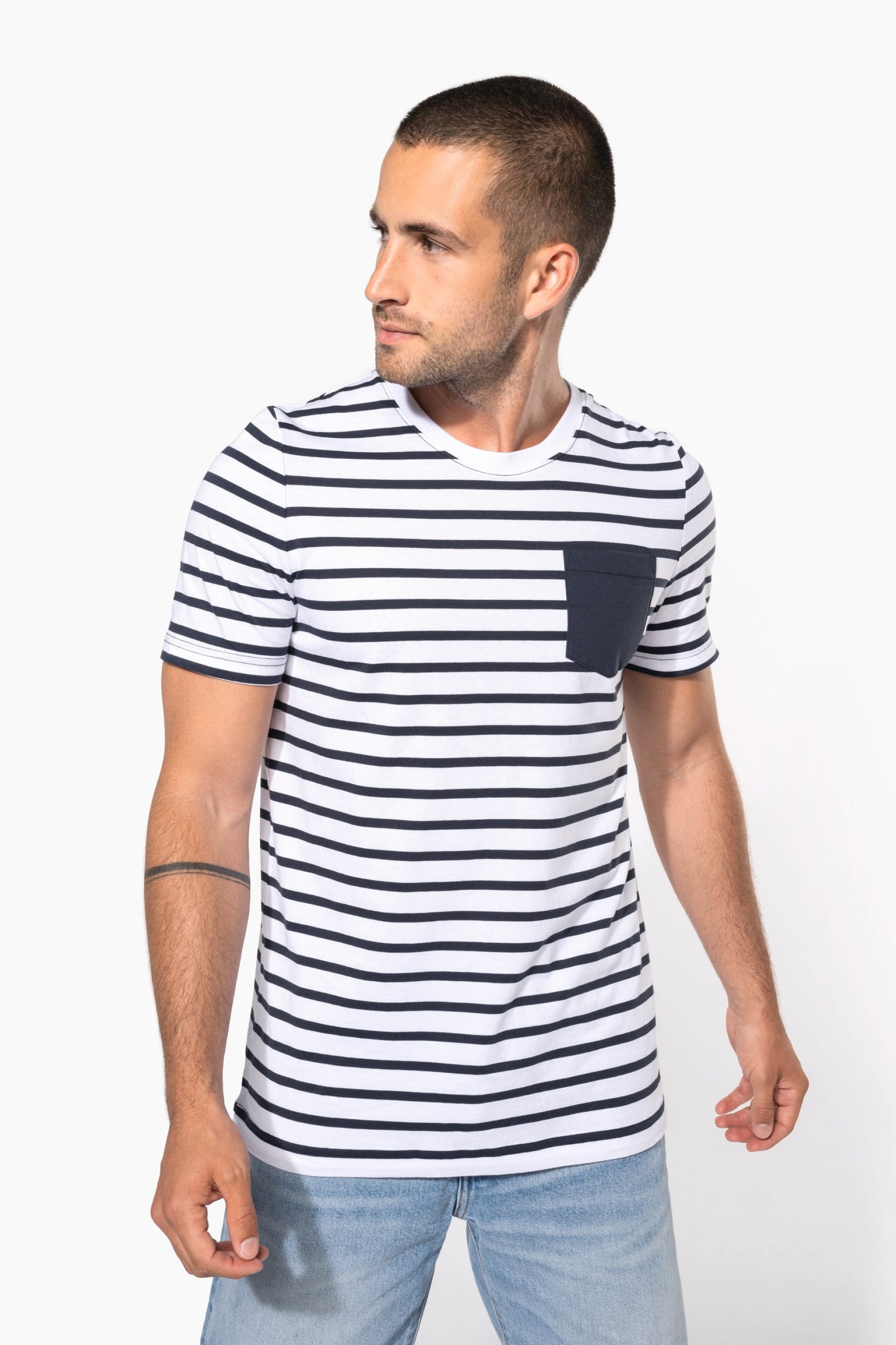 T-shirt estilo marinheiro de manga curta com bolso- K378