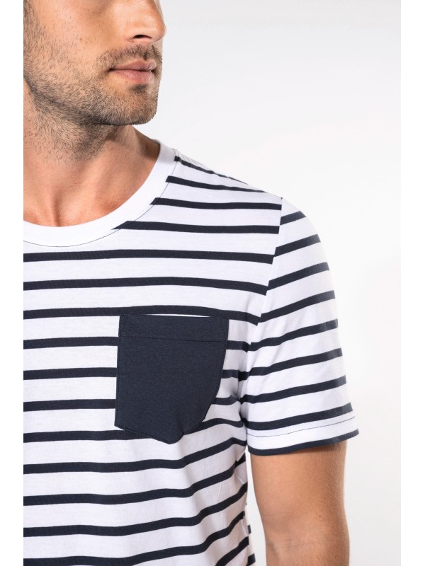 T-shirt estilo marinheiro de manga curta com bolso- K378