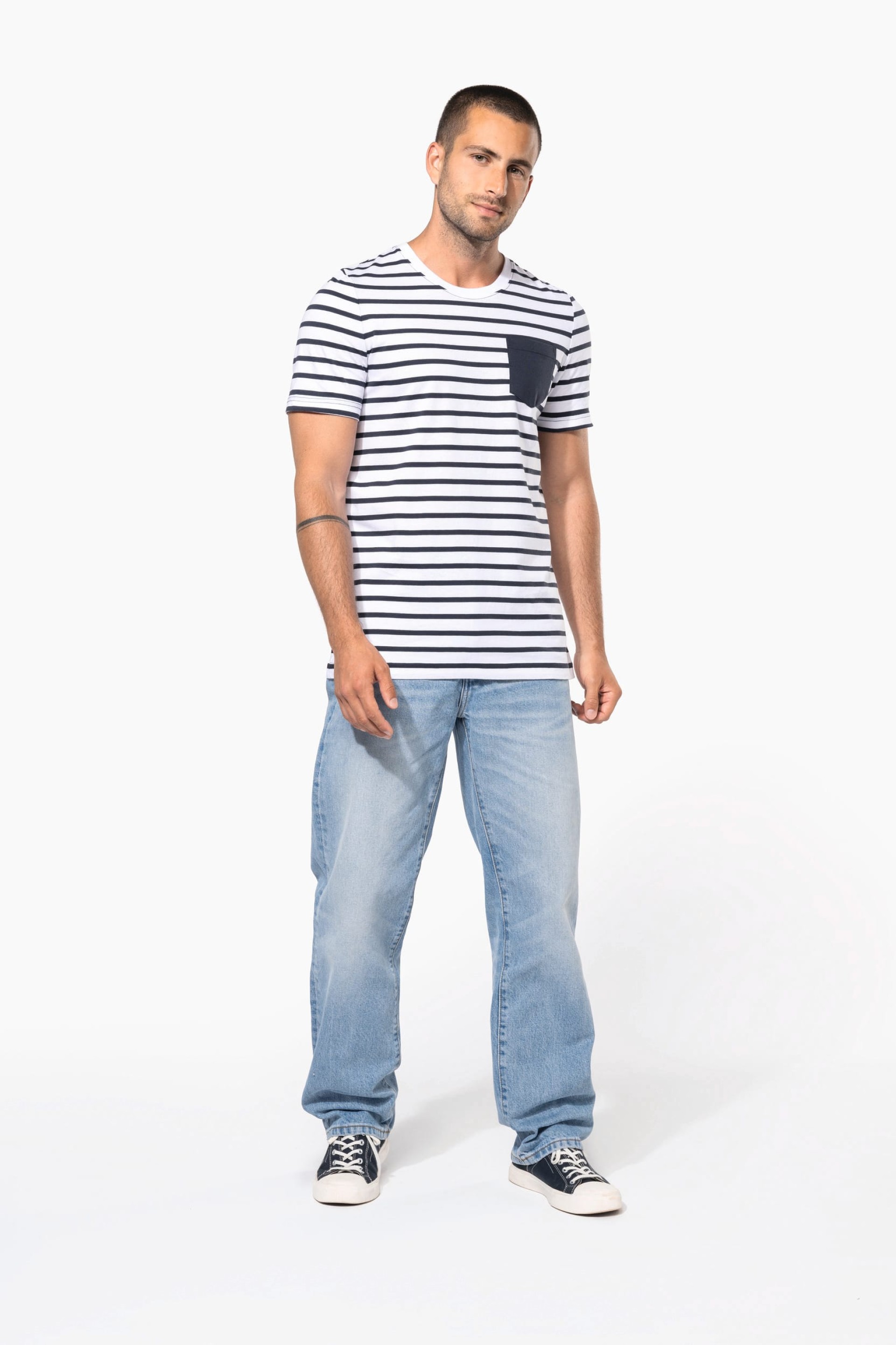 T-shirt estilo marinheiro de manga curta com bolso- K378