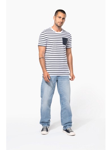 T-shirt estilo marinheiro de manga curta com bolso- K378