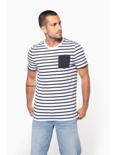 T-shirt estilo marinheiro de manga curta com bolso- K378