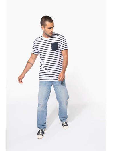 T-shirt estilo marinheiro de manga curta com bolso- K378