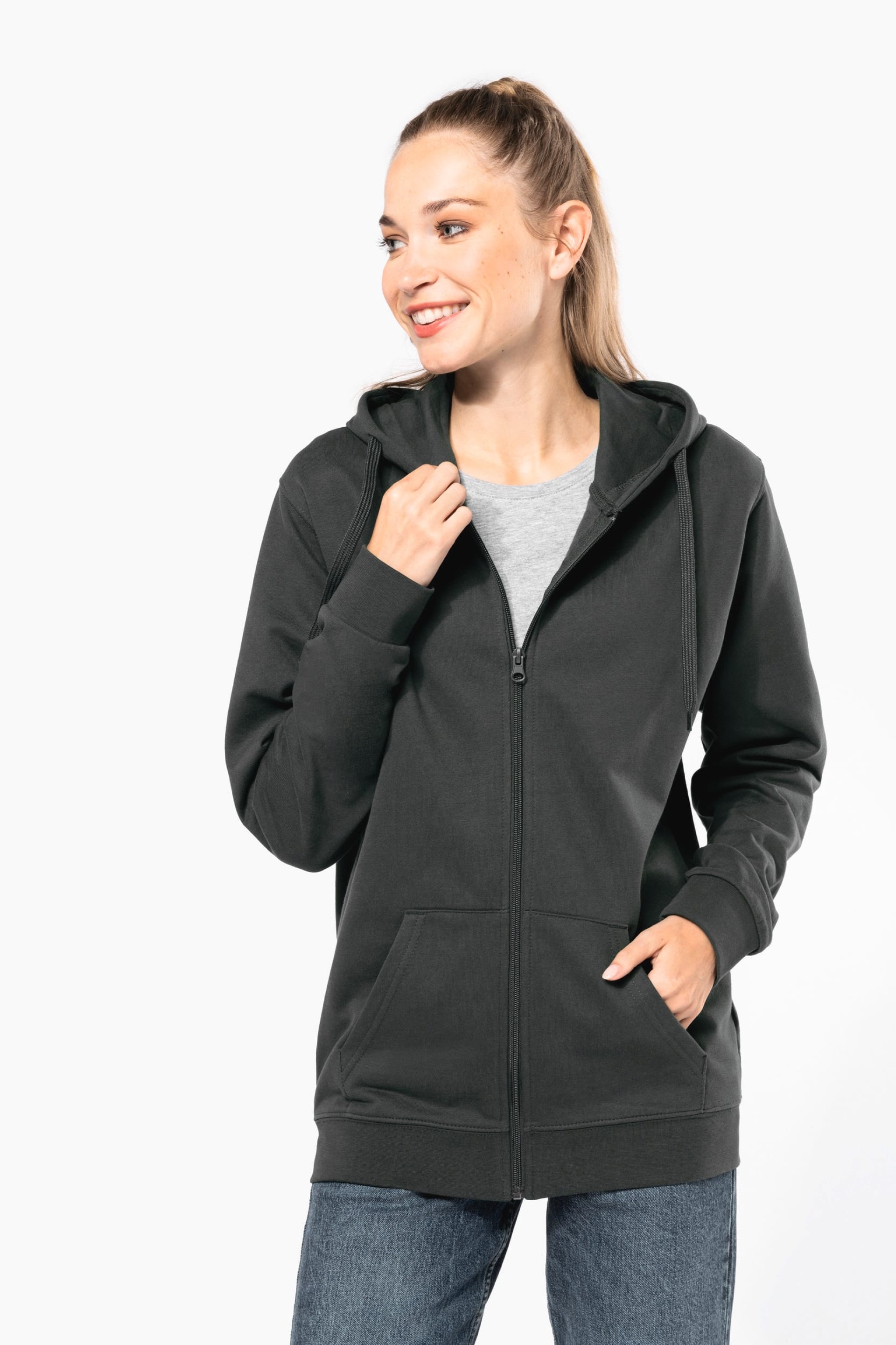 Sweatshirt reciclada com fecho e capuz unissexo - K4042