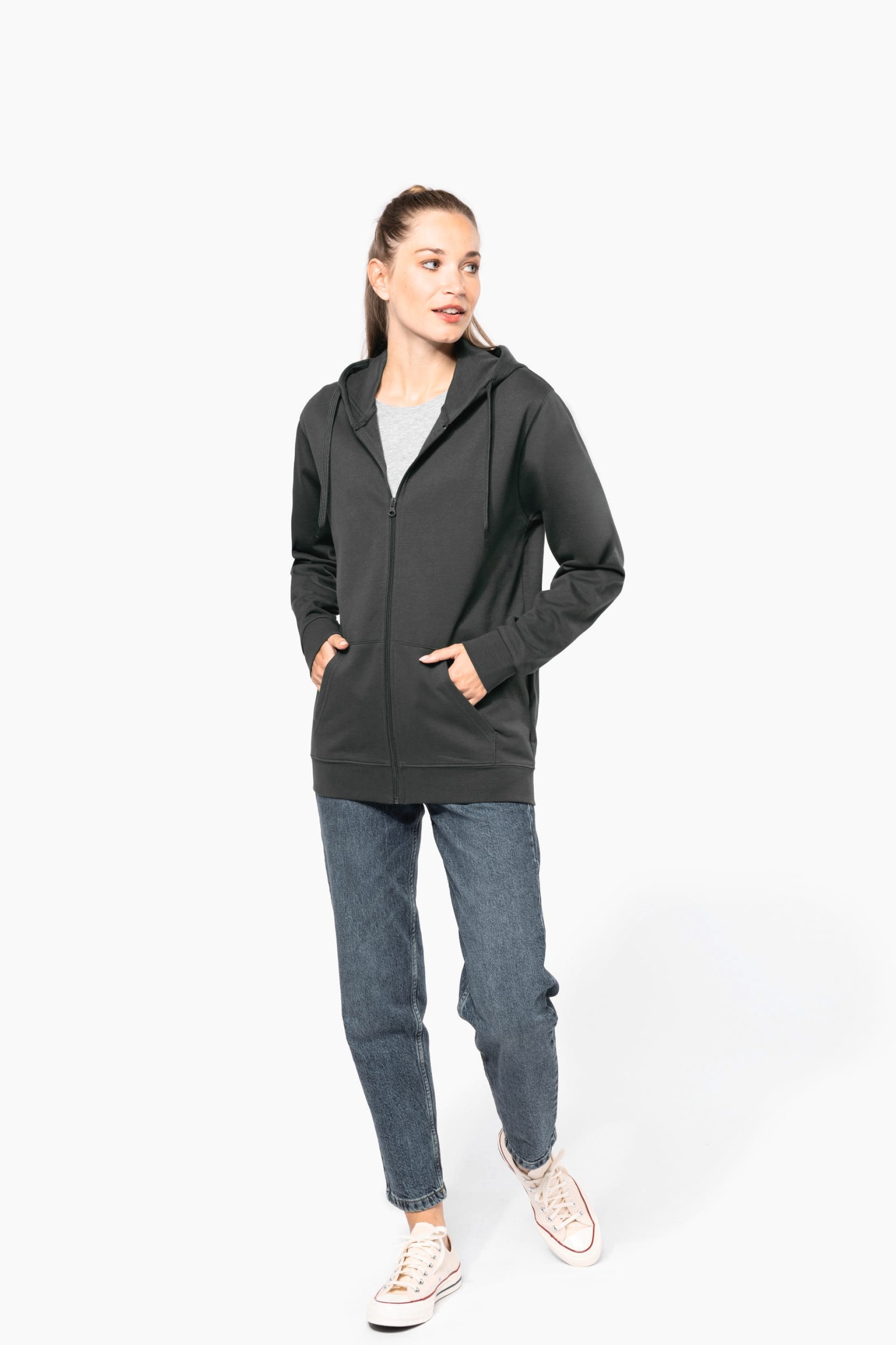 Sweatshirt reciclada com fecho e capuz unissexo - K4042