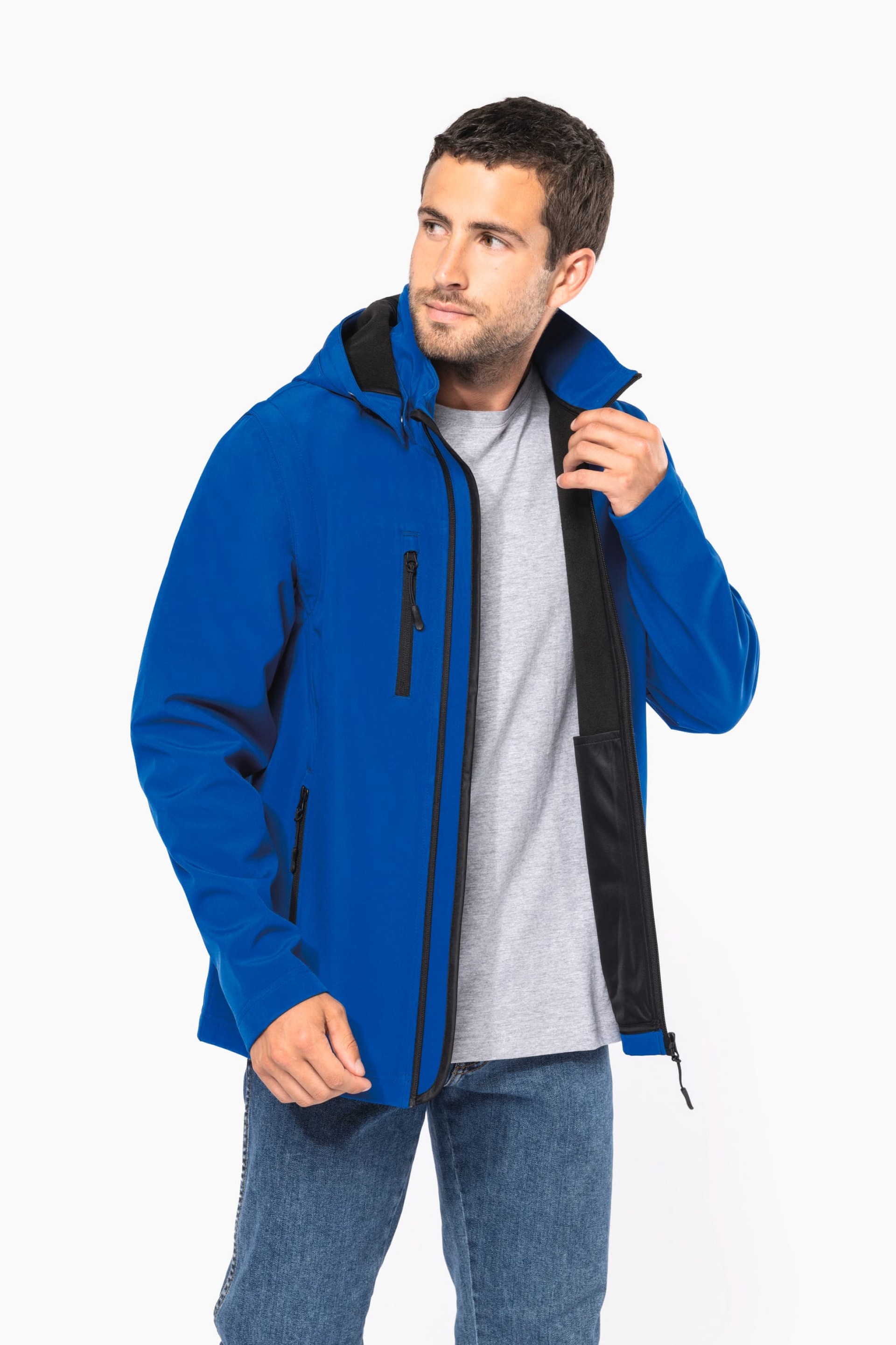 Blusão softshell 3 camadas com capuz e mangas amovíveis unissexo - K422