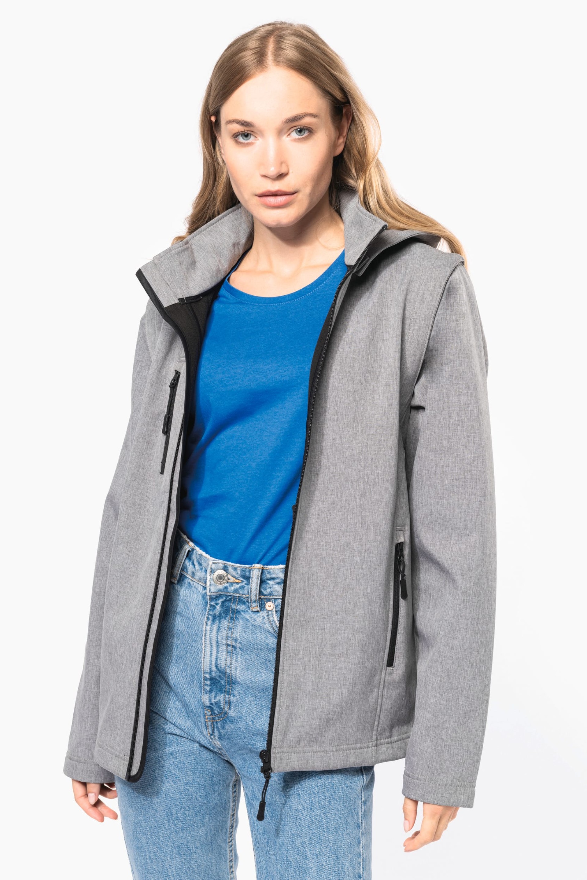 Blusão softshell 3 camadas com capuz e mangas amovíveis unissexo - K422