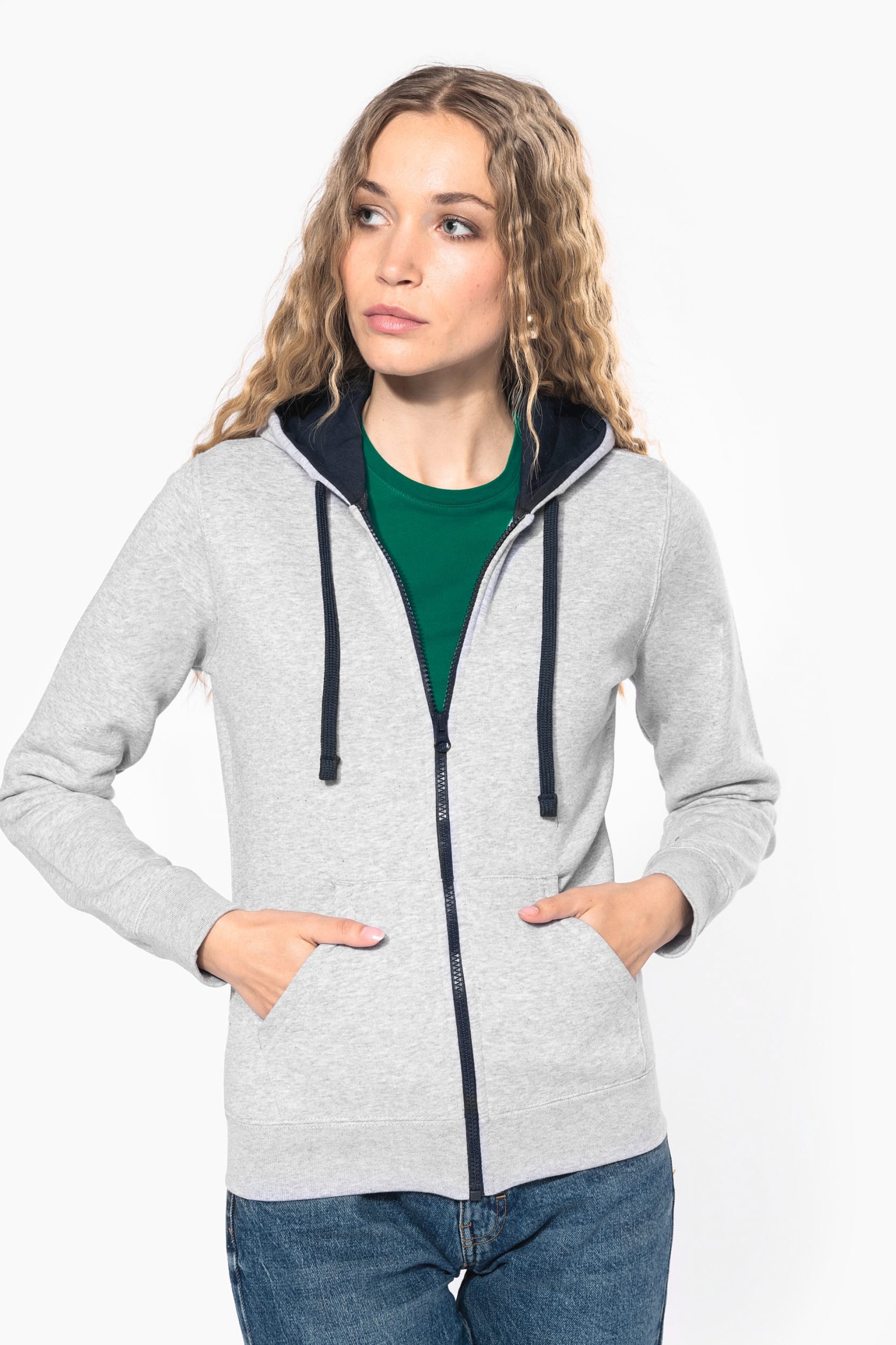 Casaco sweatshirt com capuz em contraste senhora - K467
