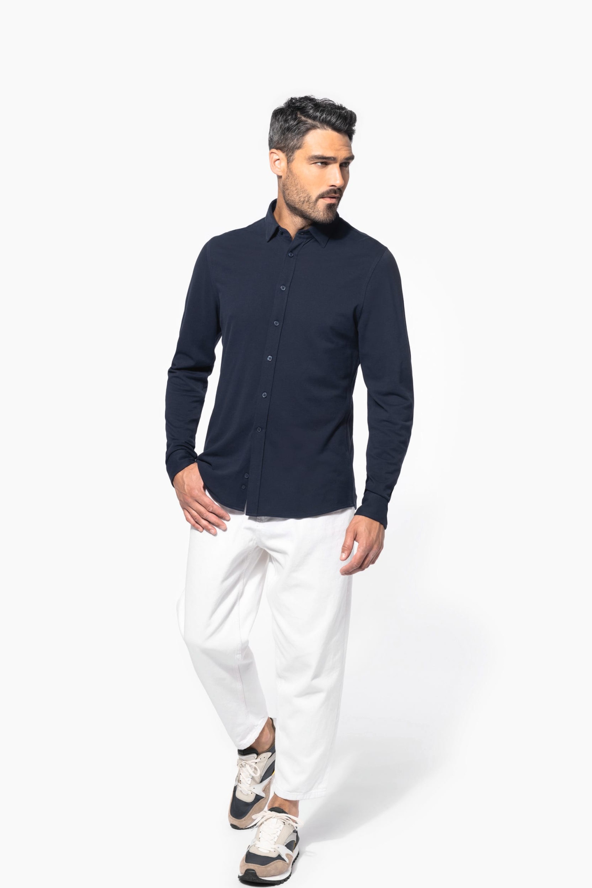 Polo em malha piqué de manga comprida - K508