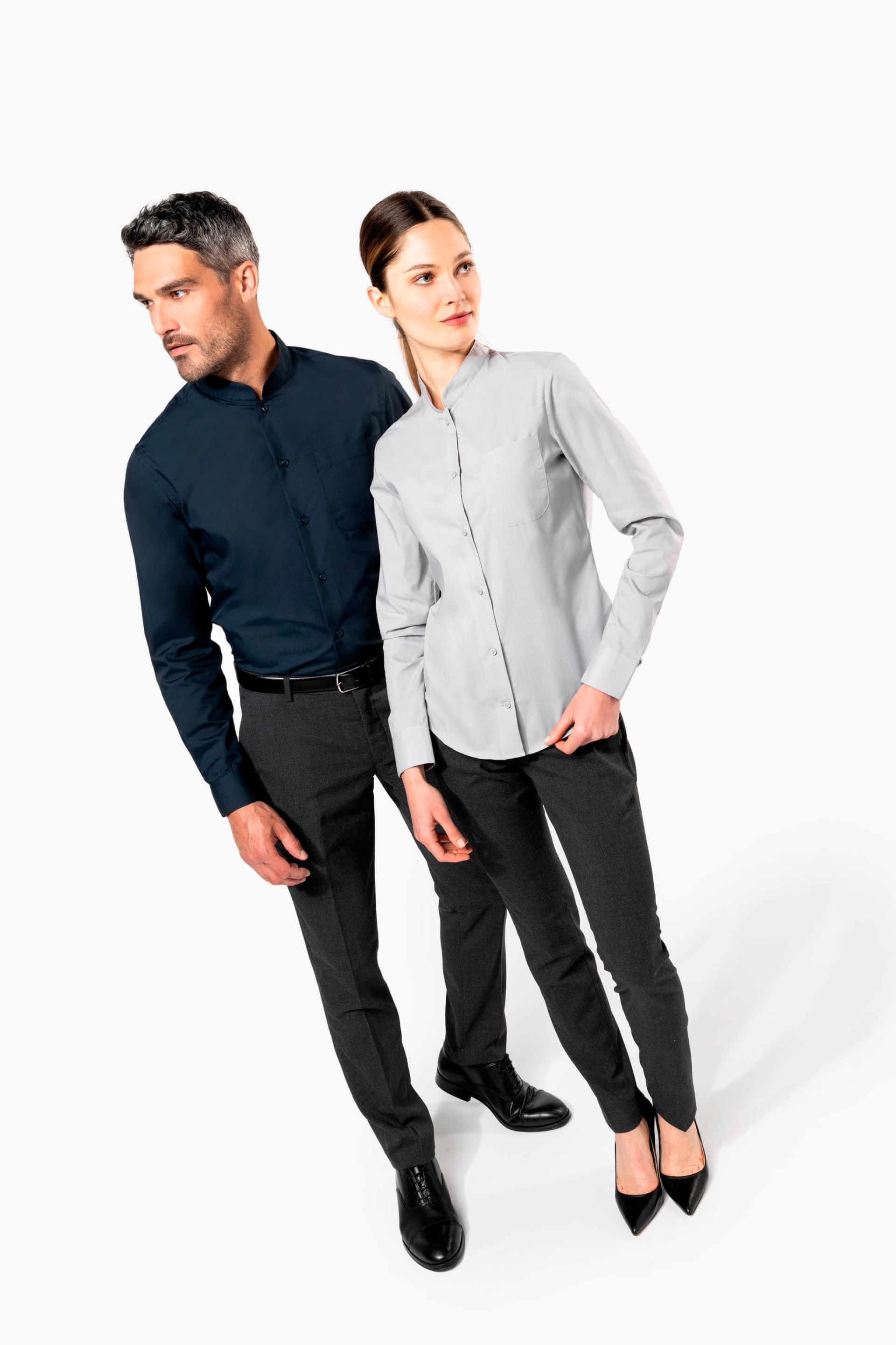 Camisa com gola à padre de manga comprida - K515C