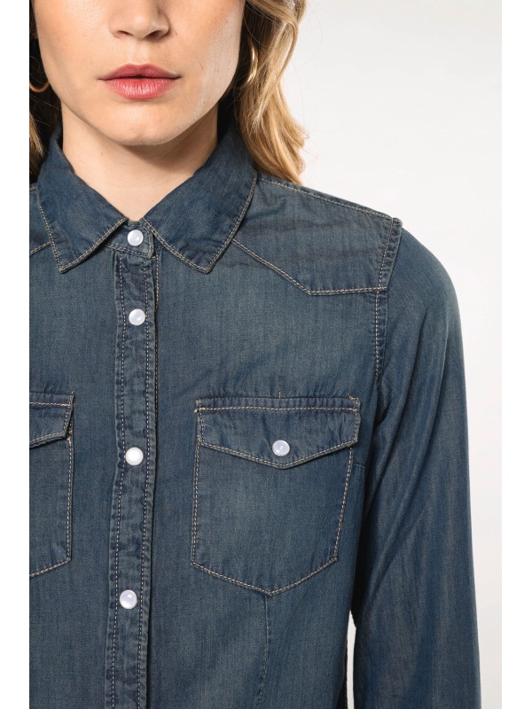 Camisa em ganga manga comprida - K518