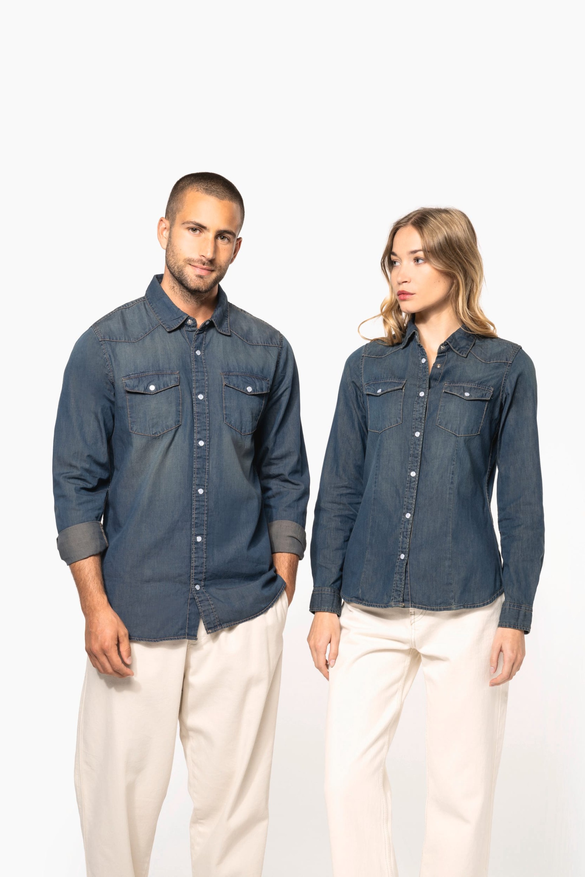 Camisa em ganga manga comprida - K518