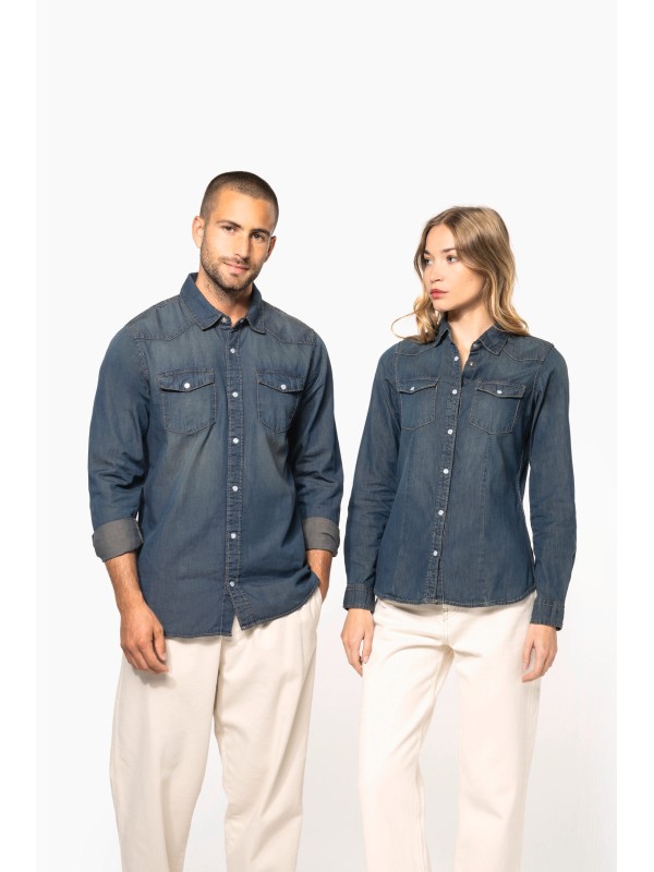 Camisa em ganga manga comprida - K518
