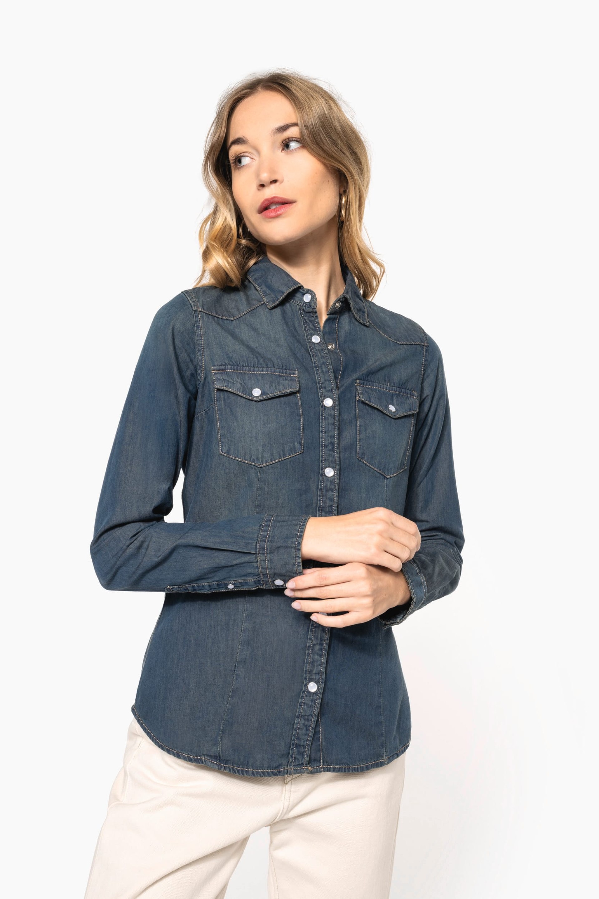 Camisa em ganga manga comprida - K518