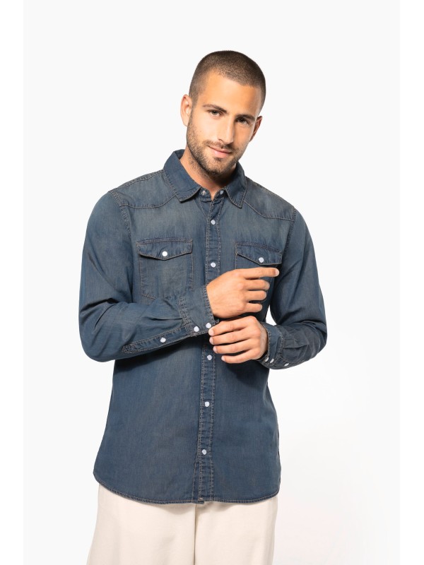 Camisa em ganga de manga comprida - K519