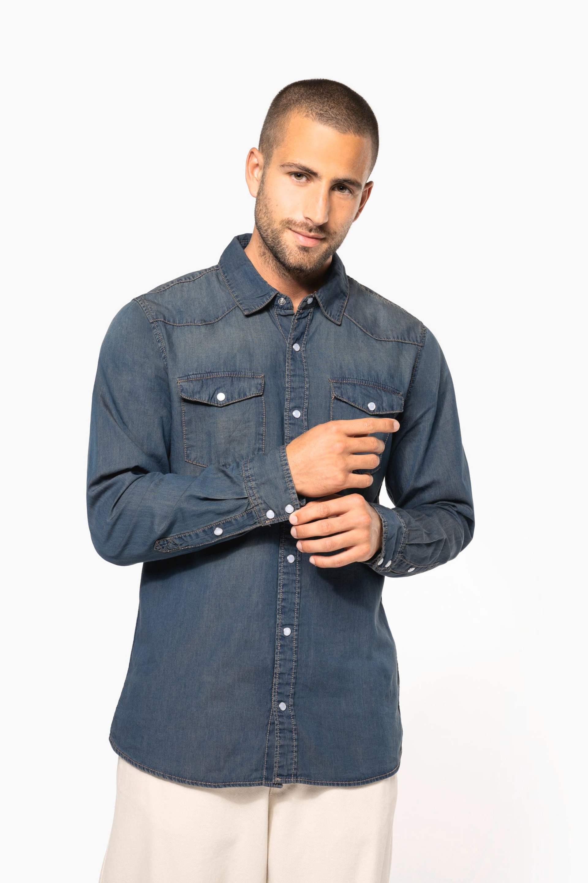 Camisa em ganga de manga comprida - K519