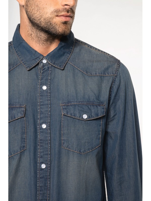 Camisa em ganga de manga comprida - K519