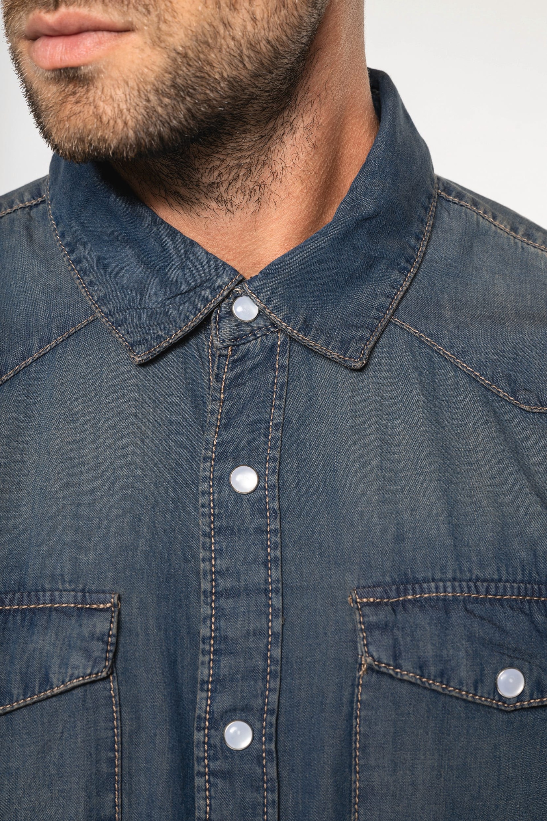 Camisa em ganga de manga comprida - K519