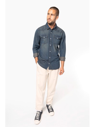 Camisa em ganga de manga comprida - K519