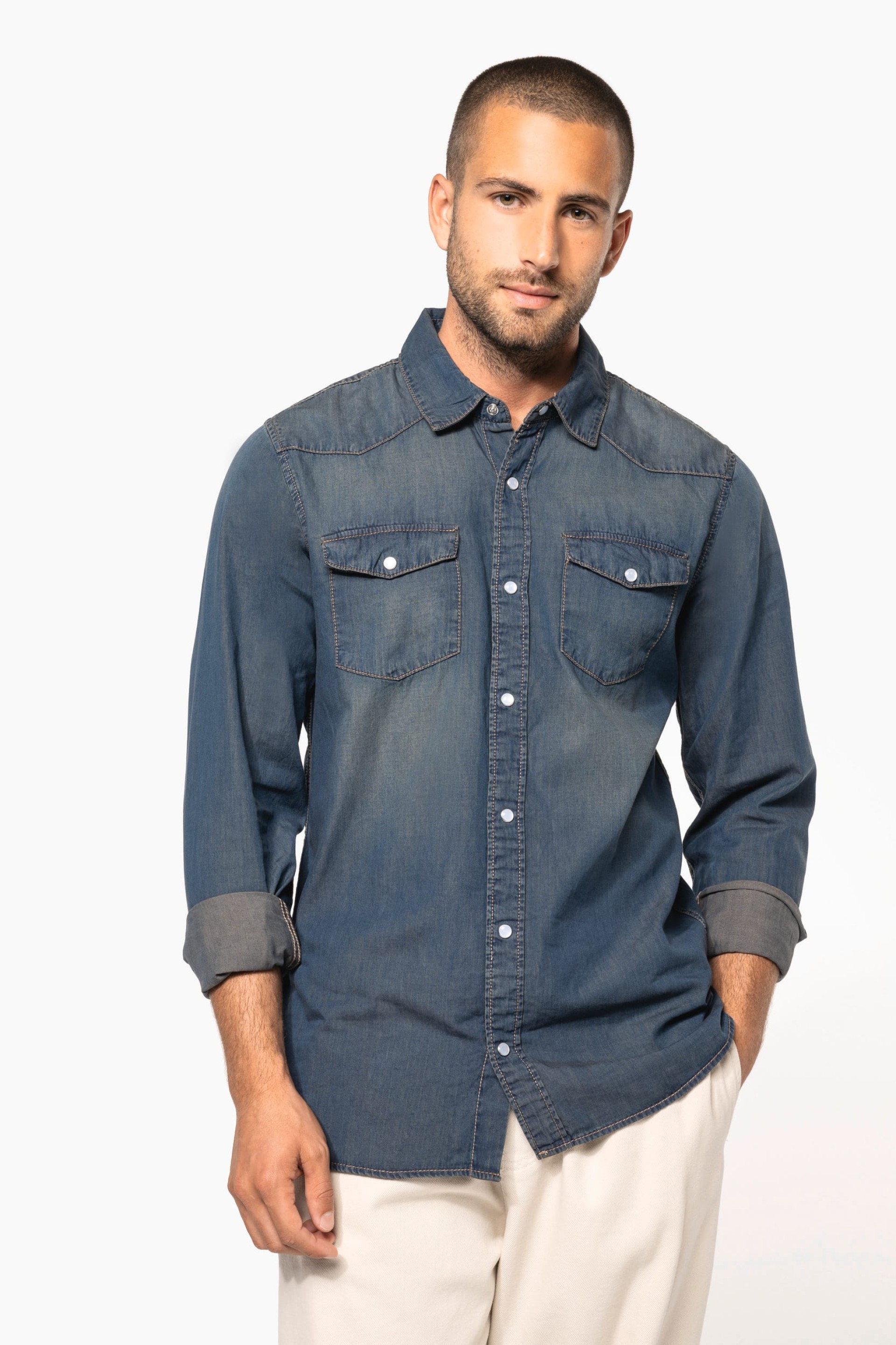Camisa em ganga de manga comprida - K519