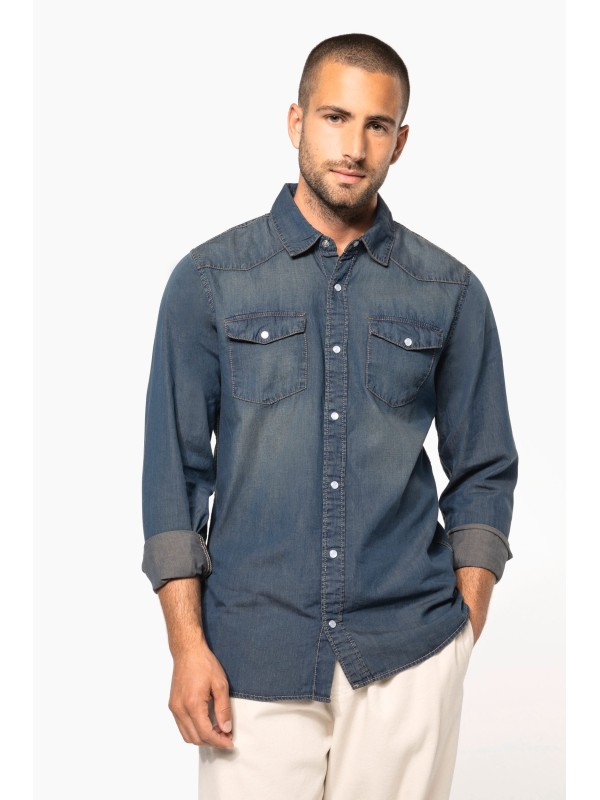 Camisa em ganga de manga comprida - K519