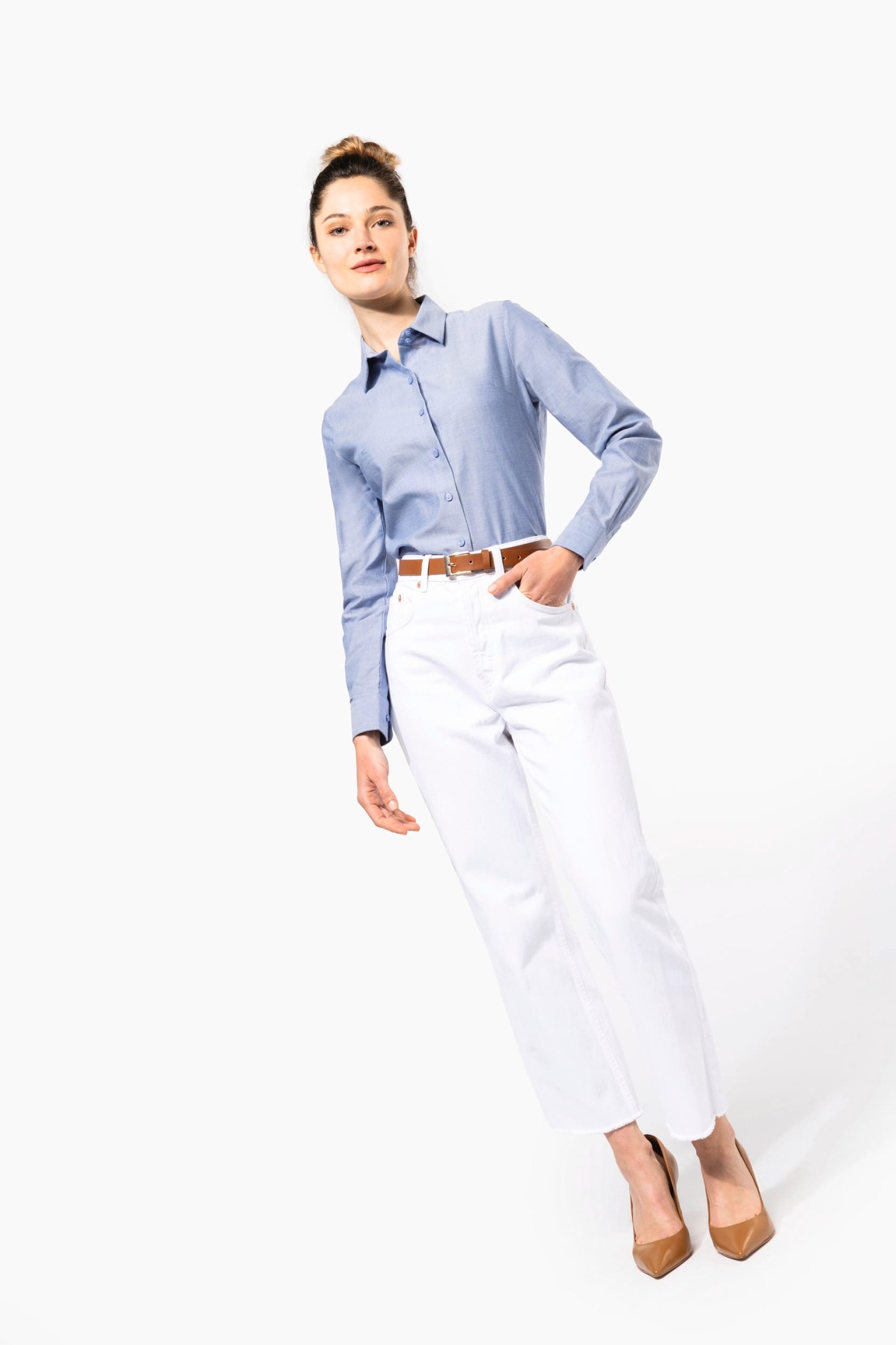 Camisa manga comprida em Oxford de tratamento fácil - K534