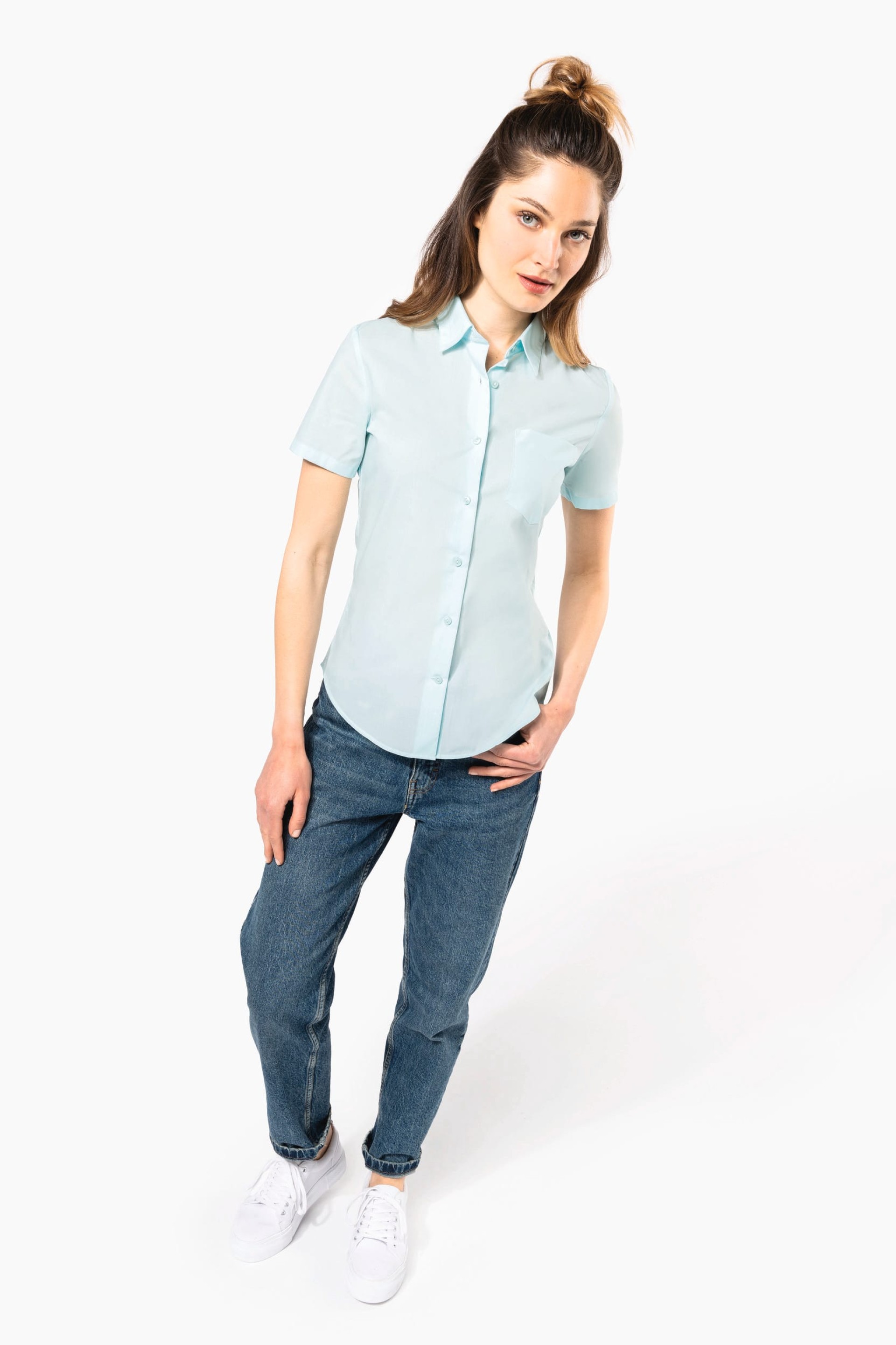 Camisa popeline manga curta de tratamento fácil - K548C