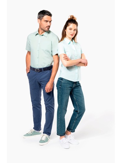 Camisa popeline polister / algodo manga curta de tratamento fcil