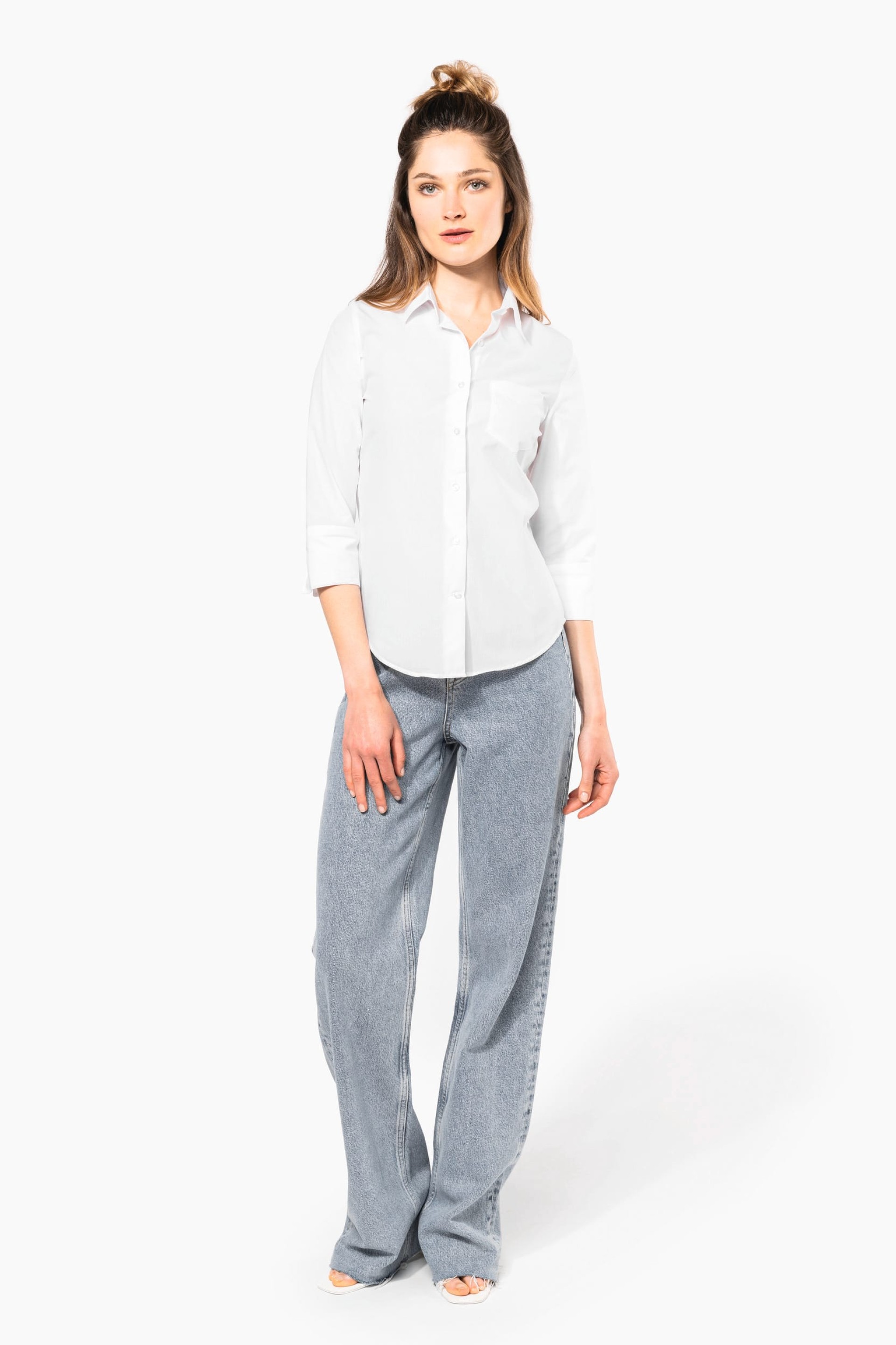 Camisa popeline manga a 3 /4 de tratamento fácil - K558