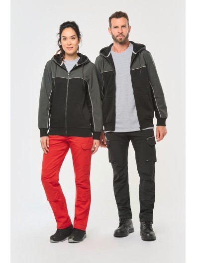 Casaco cardado bicolor com fecho e capuz eco-responsvel unissexo - WK410X