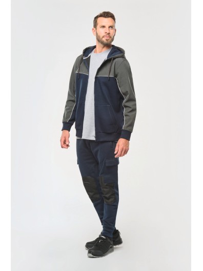 Casaco cardado bicolor com fecho e capuz eco-responsvel unissexo - WK410X