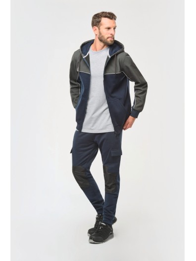 Casaco cardado bicolor com fecho e capuz eco-responsvel unissexo - WK410X