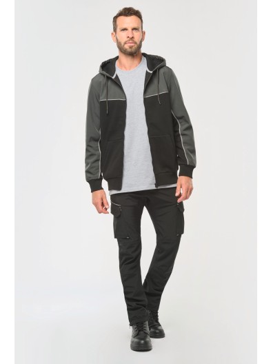 Casaco cardado bicolor com fecho e capuz eco-responsvel unissexo - WK410X