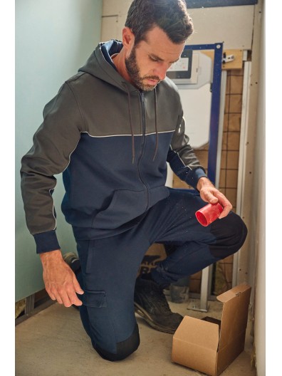 Casaco cardado bicolor com fecho e capuz eco-responsvel unissexo - WK410X