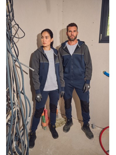 Casaco cardado bicolor com fecho e capuz eco-responsvel unissexo - WK410X