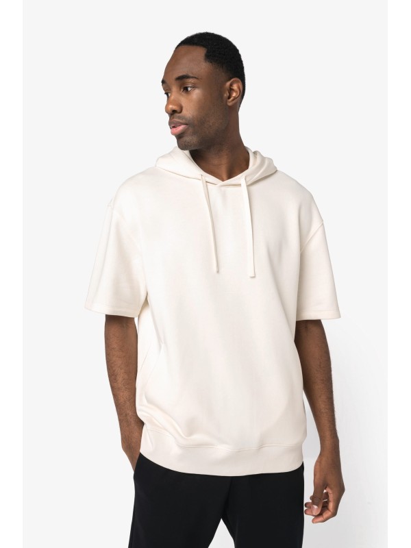 Sweatshirt eco-responsvel com capuz e ombros descados manga curta French Terry unissexo