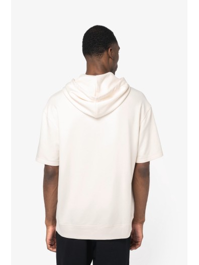 Sweatshirt eco-responsvel com capuz e ombros descados manga curta French Terry unissexo