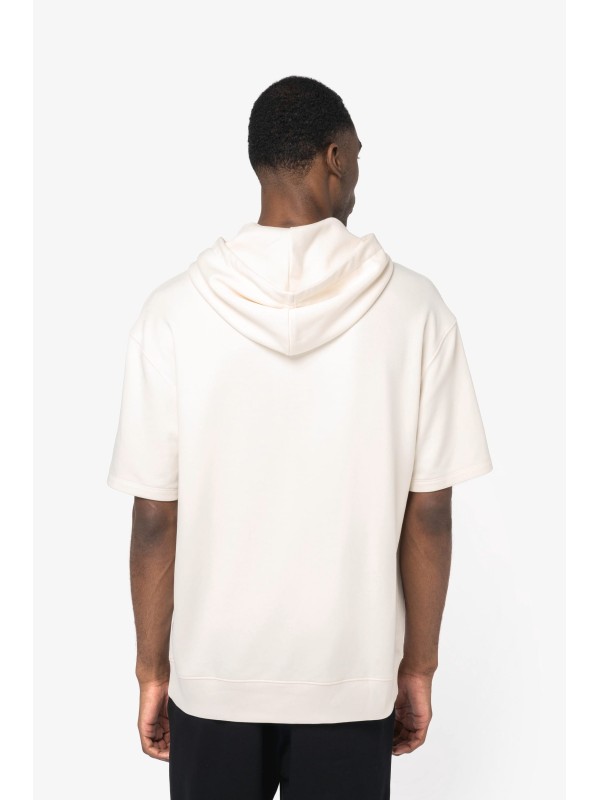 Sweatshirt eco-responsvel com capuz e ombros descados manga curta French Terry unissexo