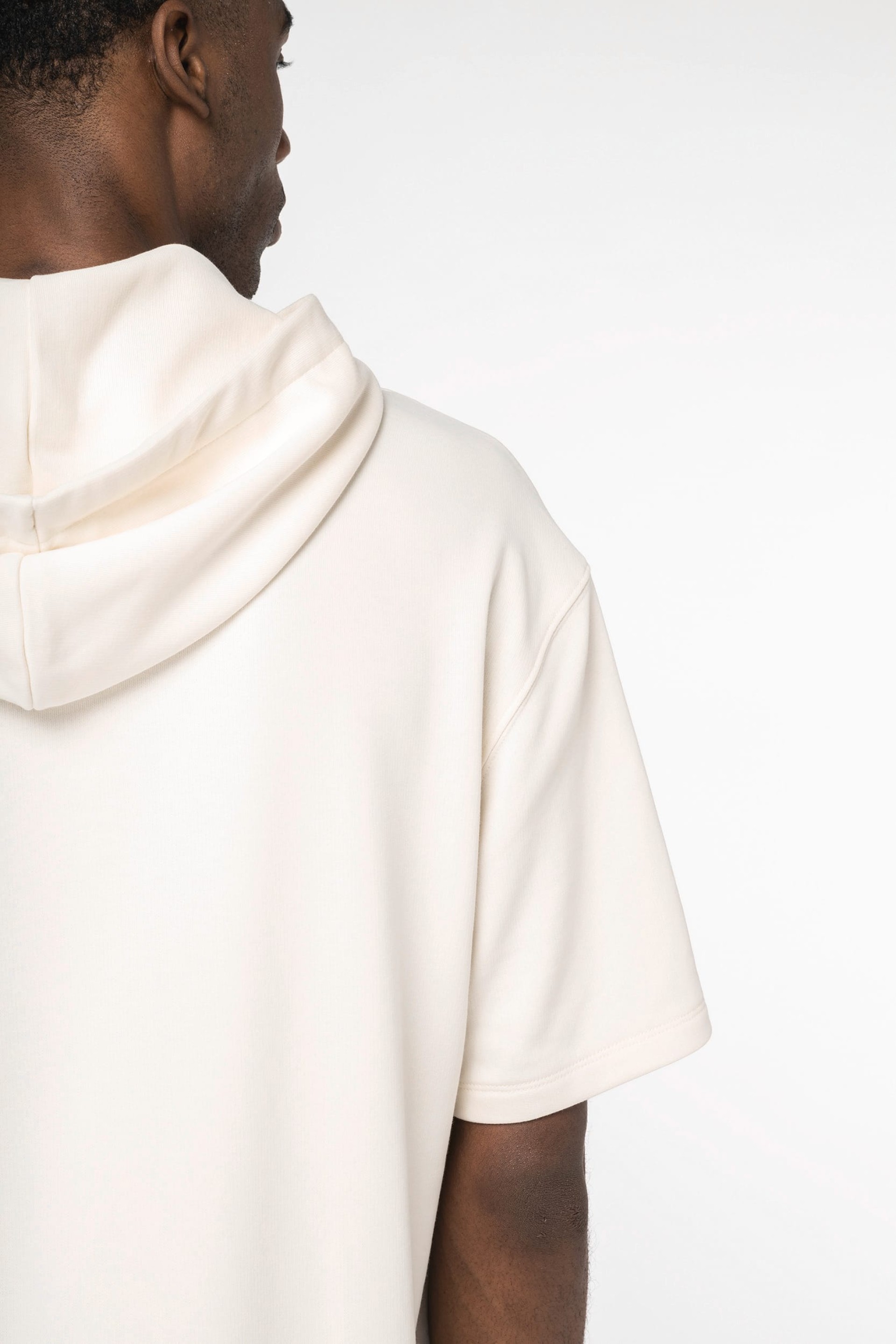 Sweatshirt eco-responsável com capuz e ombros descaídos manga curta French Terry unissexo