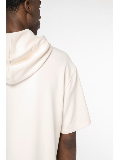 Sweatshirt eco-responsvel com capuz e ombros descados manga curta French Terry unissexo