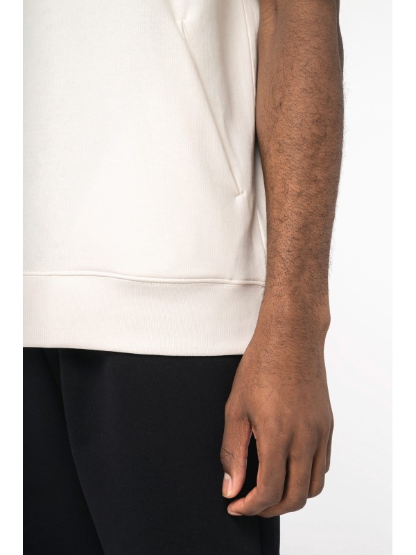 Sweatshirt eco-responsvel com capuz e ombros descados manga curta French Terry unissexo