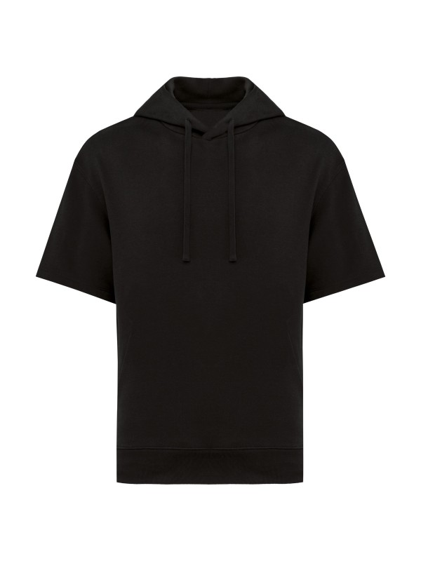 Sweatshirt eco-responsvel com capuz e ombros descados manga curta French Terry unissexo