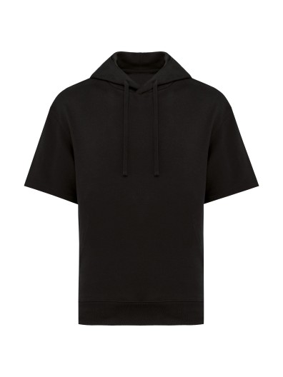 Sweatshirt eco-responsvel com capuz e ombros descados manga curta French Terry unissexo