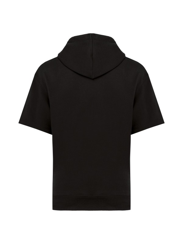 Sweatshirt eco-responsvel com capuz e ombros descados manga curta French Terry unissexo