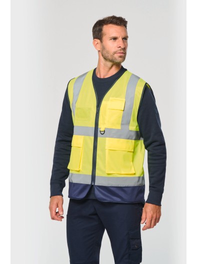 Colete de seguran�a de alta visibilidade em material reciclado com fecho unissexo