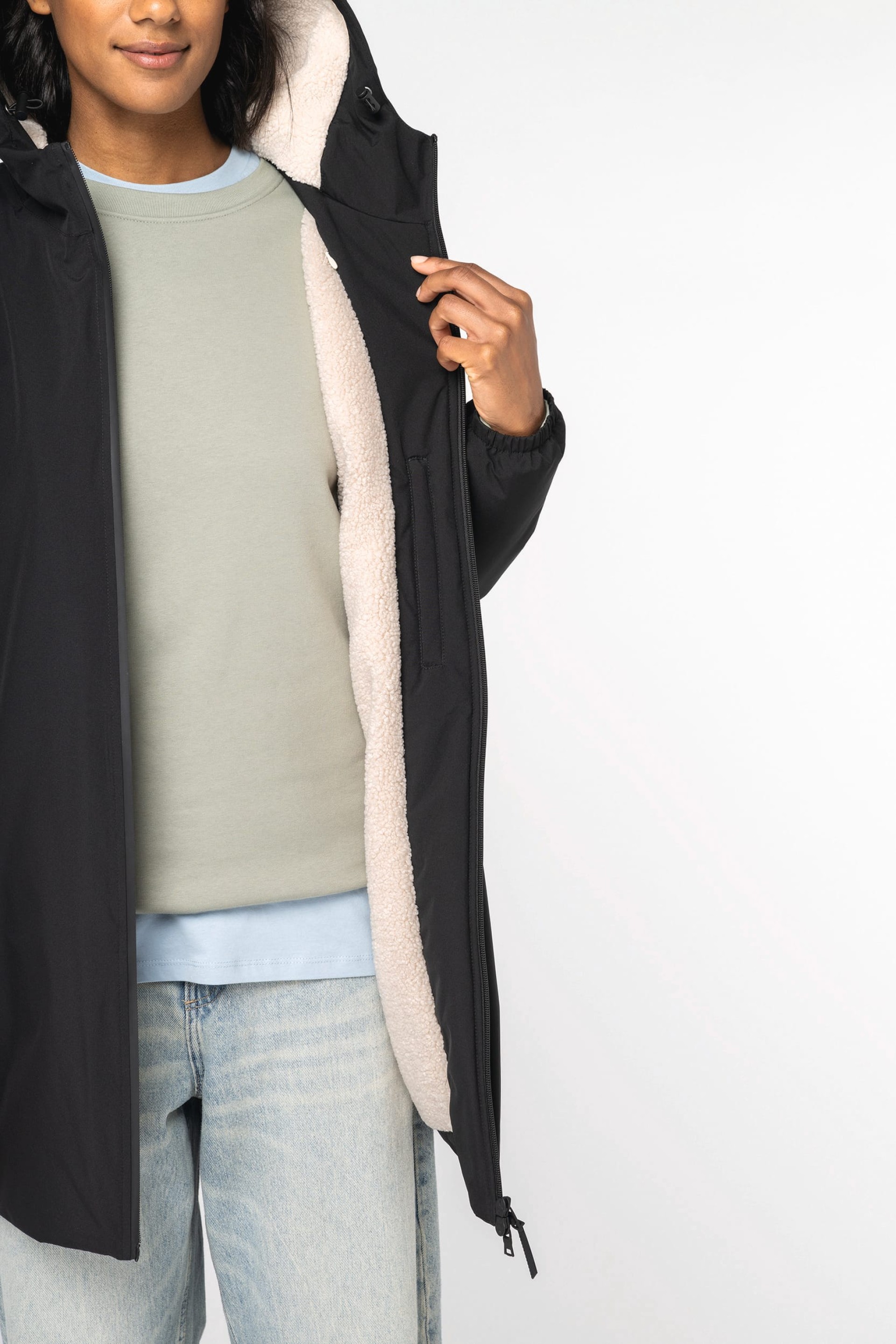 Casaco eco-responsável impermeável com forro em sherpa unissexo