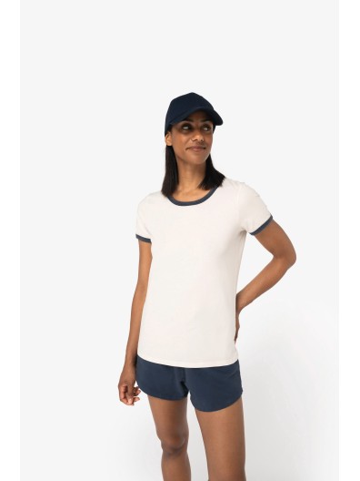 T-shirt ringer eco-respons�vel com contrastes e aspecto lavado de senhora